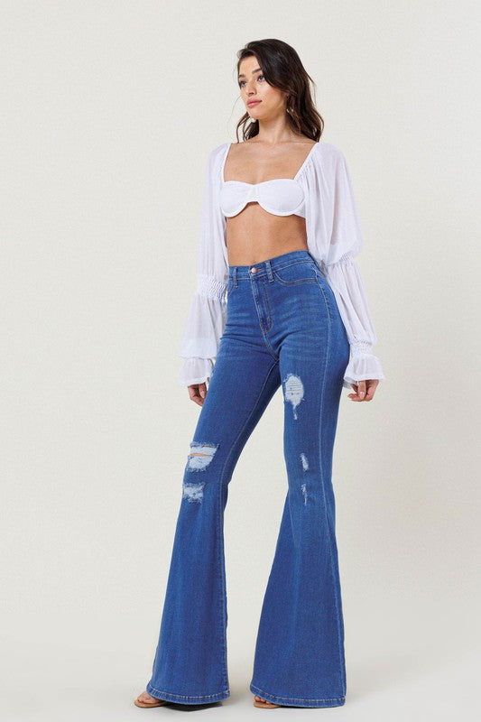 High Rise Distressed Flare Jeans