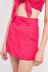 High Waist Belted Mini Skirt