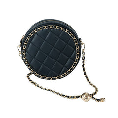 Round Quilted Chain Trim Crossbody Bag