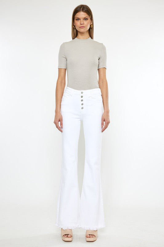 High Rise White Flare Jeans