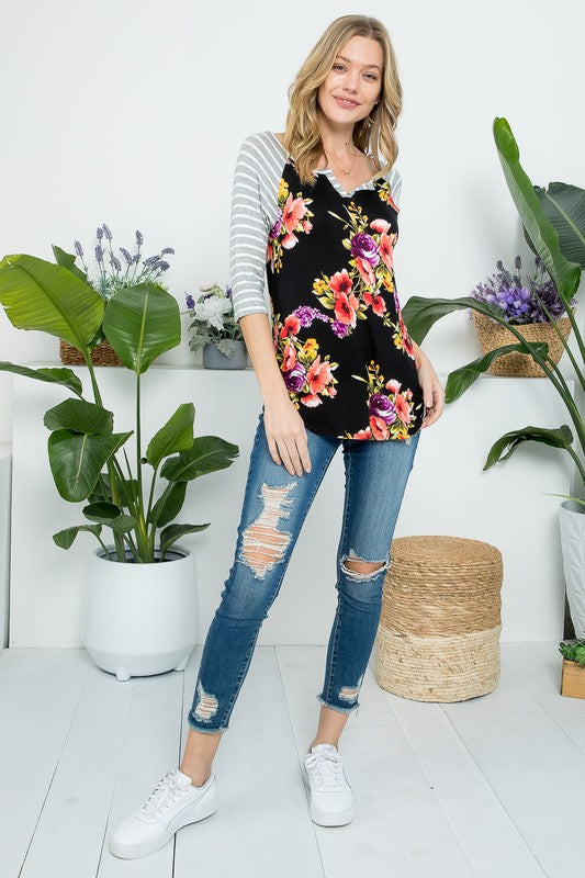 Floral Mixed Henley Top
