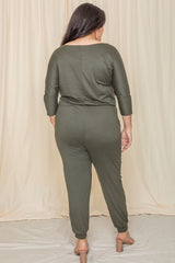 Plus Quarter Sleeve Boat Neck Blouson Jumpsuit