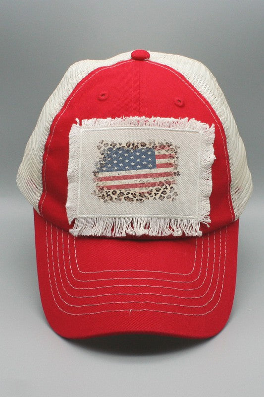 Flag Leopard Border USA Patch Trucker Hat 