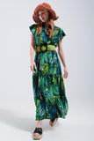 Short Sleeve Tiered Midi Dress in Tropical Print