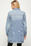 Blue Denim 3/4 Quarter Jackets Distressed Washed