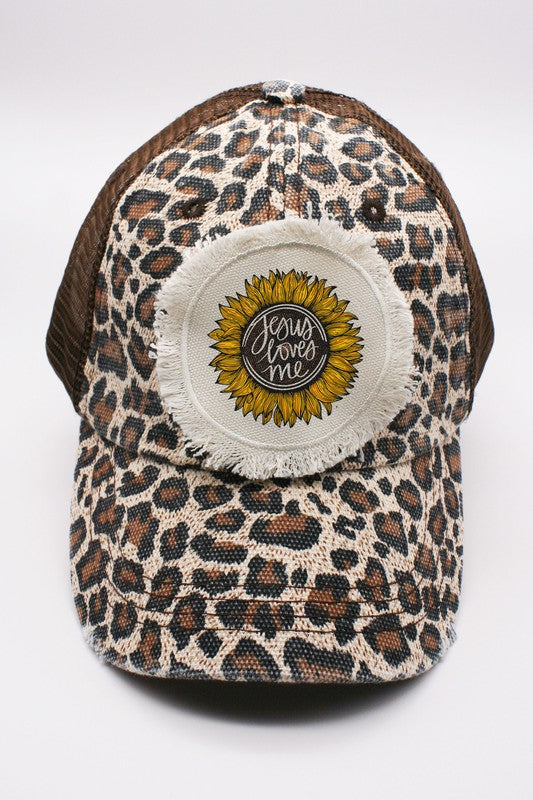 Jesus Loves Me Flower Graphic Patch Hat