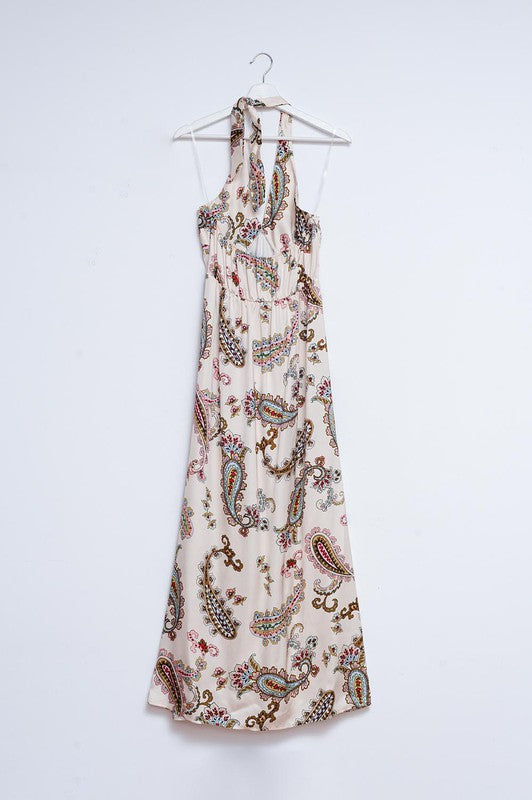 Halter Neck Maxi Dress in Paisley Print