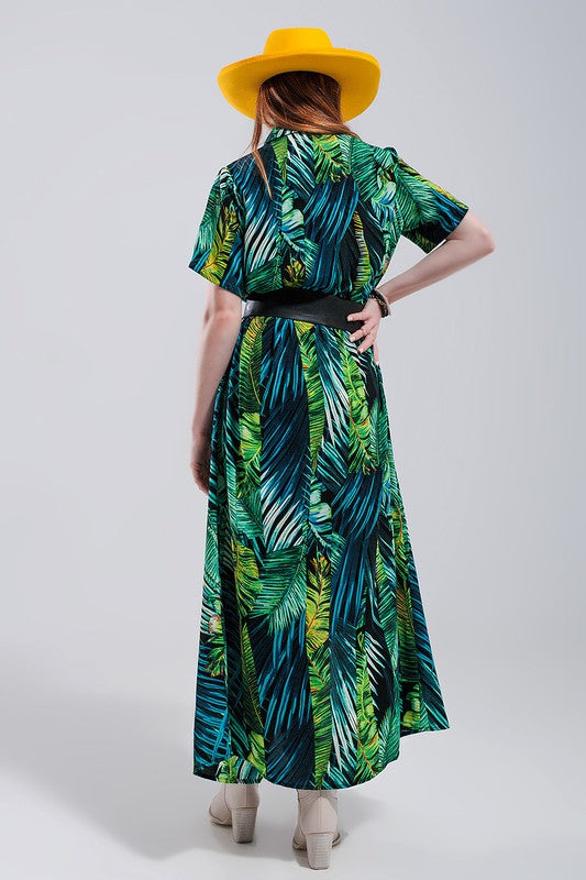 Maxi Shirt Dress in Tropical Print 
