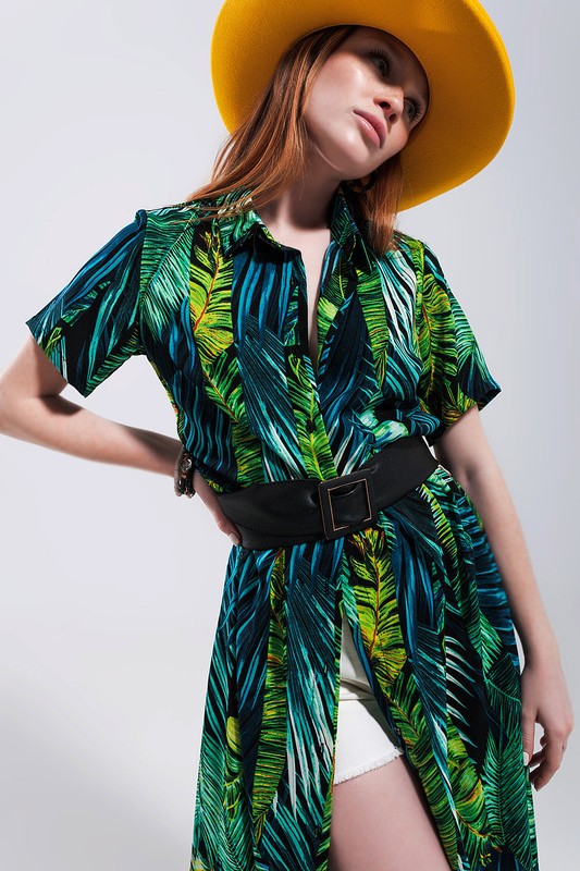 Maxi Shirt Dress in Tropical Print 