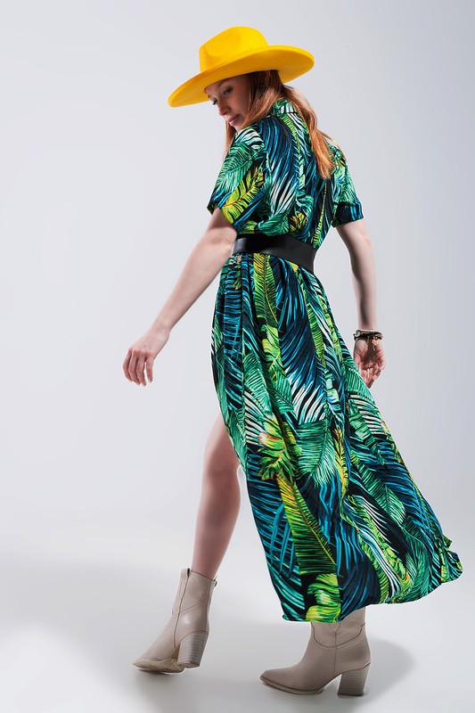 Maxi Shirt Dress in Tropical Print 