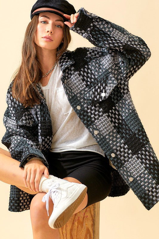 A brushed material coat in a checked pattern Peyton Jacket
