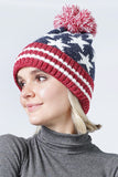 Pom Pom American USA Flag Knit Beanie Hat