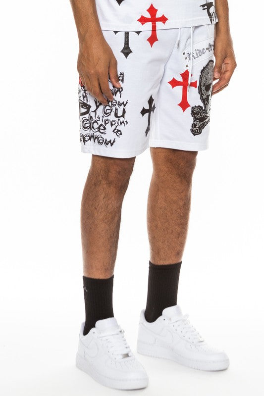 Weiv Mens Chrome Cross Skull Shorts