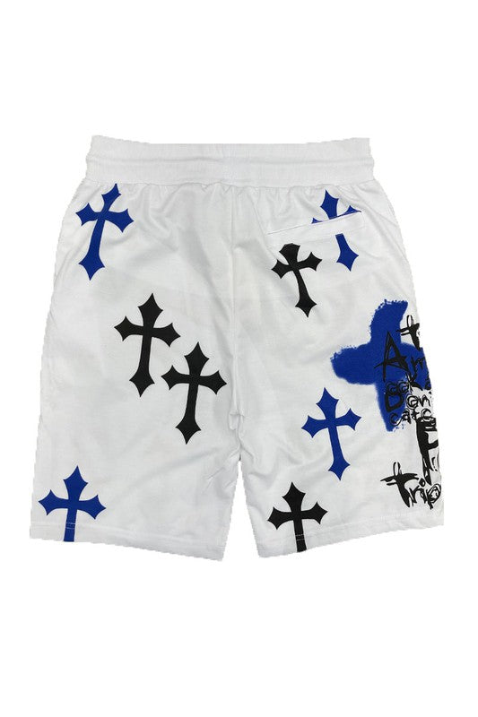 Weiv Mens Chrome Cross Skull Shorts