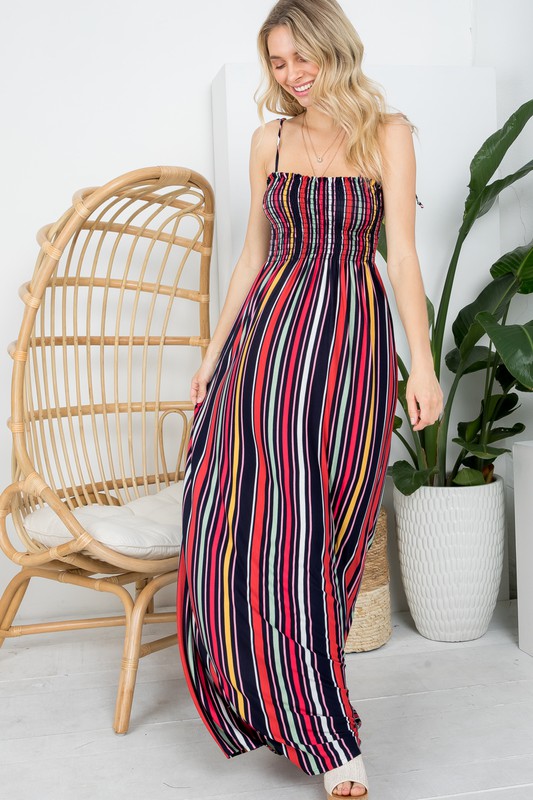 Plus Stripe Smocked Maxi Dress 