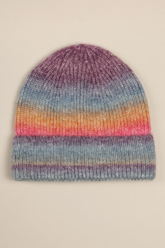 Gradient Ribbed Cuff Knit Beanie Hat