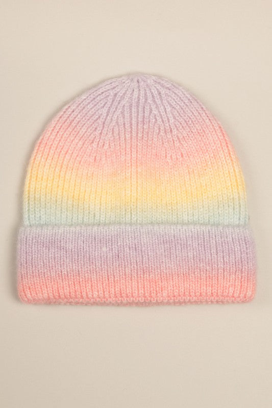 Gradient Ribbed Cuff Knit Beanie Hat