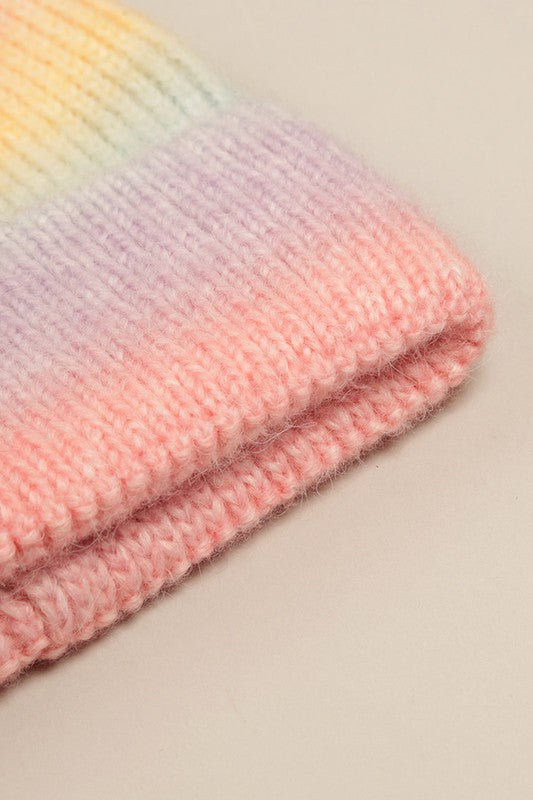 Gradient Ribbed Cuff Knit Beanie Hat