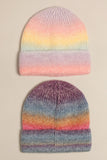 Gradient Ribbed Cuff Knit Beanie Hat