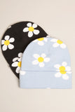 Floral Pattern Ribbed Cuff Knit Beanie Hat