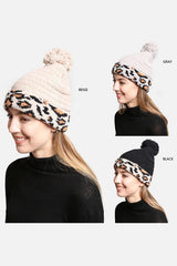 Luxury Soft Beanie Hat w Leopard Print Cuff