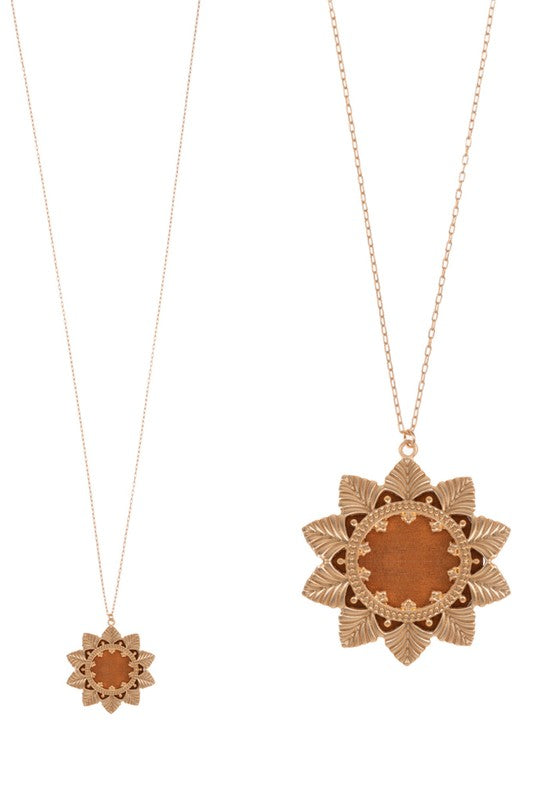 Flower Shaped Wood Long Necklaces