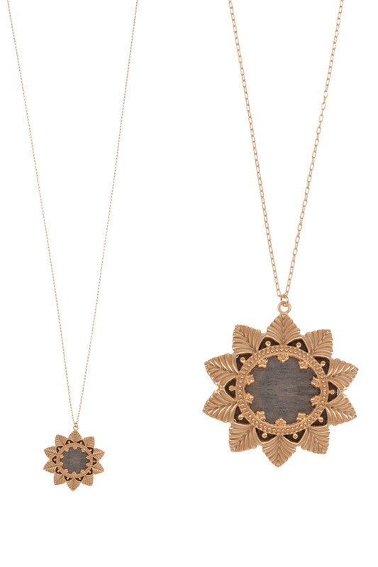 Flower Shaped Wood Long Necklaces