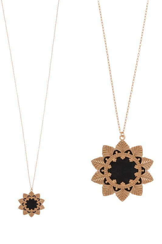 Flower Shaped Wood Long Necklaces