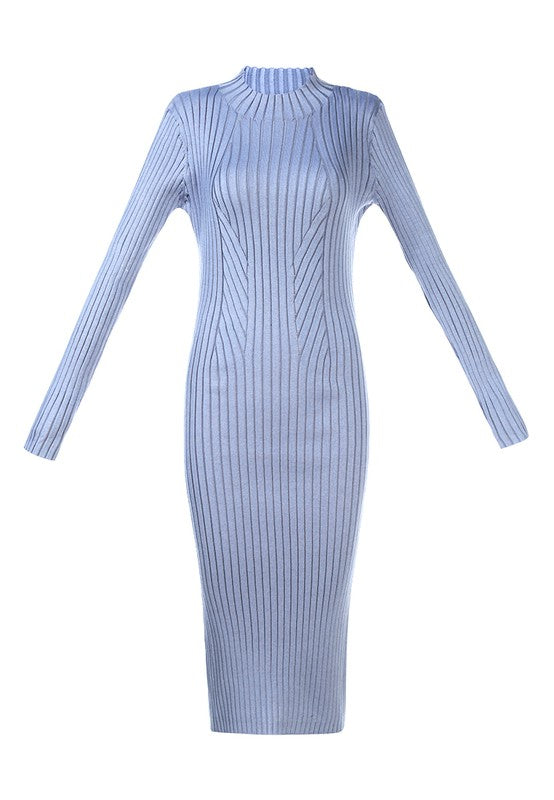 Full Sleeved Rib Knit Bodycon Dress for sale