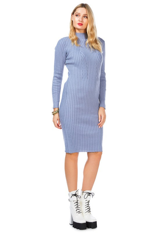 Full Sleeved Rib Knit Bodycon Dress for sale
