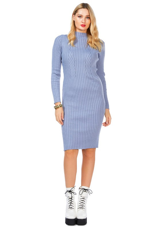 Full Sleeved Rib Knit Bodycon Dress for sale