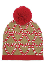 Holiday Candy Cane Pattern Knit Beanie Hat
