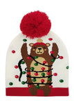 Holiday Bear Print Knit Beanie Hat