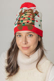 Holiday Bear Print Knit Beanie Hat