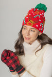 Holiday Reindeer Cancy Can Print Knit Beanie