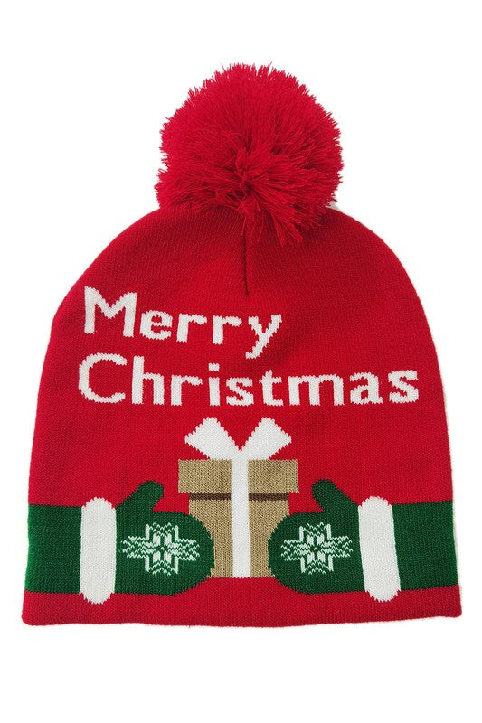 Holiday Gift Print Knit Beanie Hat