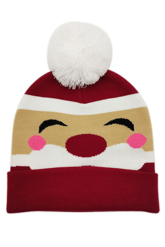 Holiday Santa Print Knit Beanie Hat