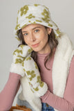 Winter Flower Pattern Sherpa Bucket Hat