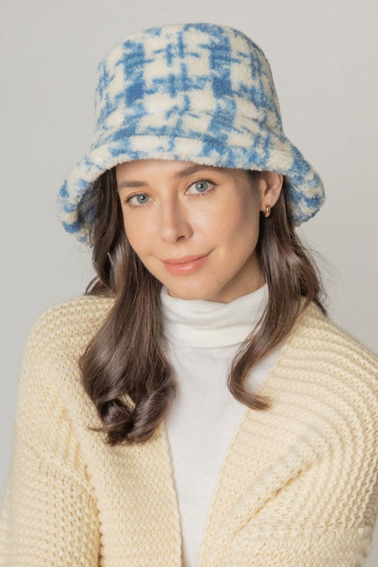 Winter Plaid Pattern Sherpa Bucket Hat