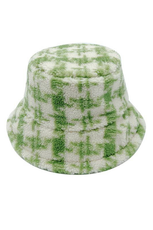 Winter Plaid Pattern Sherpa Bucket Hat
