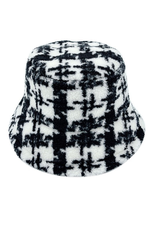 Winter Plaid Pattern Sherpa Bucket Hat