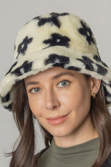 Floral Printed Faux Fur Bucket Hat