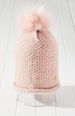 Slouchy Knit Pom Beanie Hat Vegan Faux Fur