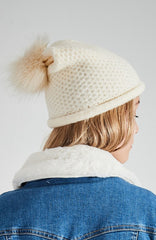 Slouchy Knit Pom Beanie Hat Vegan Faux Fur