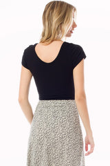 Solid Short Sleeve Scoop Neck Leotard Bodysuit