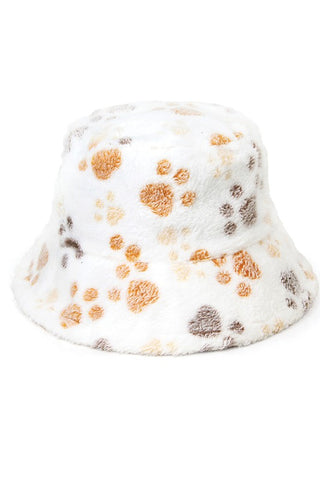 Paw Prints Faux Fur Bucket Hat