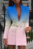 Double Breasted Ombre Color block Blazer Dress 