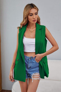 Double Button Flap Detail Blazer Vest