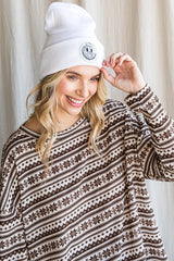 Sequined Smiley Face Beanie