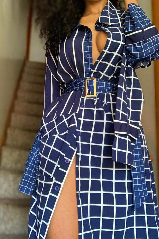 Plaid Print Fake Twopiece Asymmetrical Shirt Dress